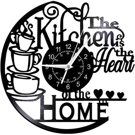 12 Inch Vinyl Record Wall Clock, Kitchen Heart Home Theme Wall Clock, Vintage Black Wall Clocks