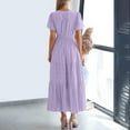 thumbnail image 6 of ZQUUVOU Womens Summer 2025 Casual Midi Maxi Dresses Solid Color Short Sleeve V Neck Elastic Waist Boho Beach Dress Pocket Purple, 6 of 8