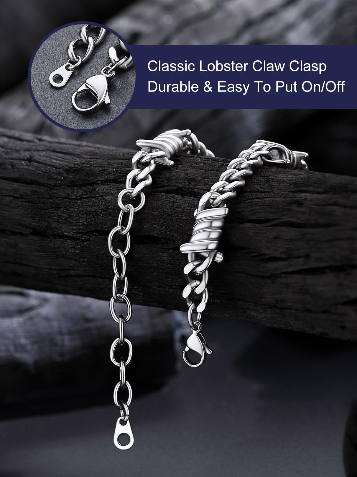 Bandmax 7MM Thorns Cuban Link Chain Bracelet for Men Dad Son Father's Day Graduation Gift Stainless Steel Curb Chain Bracelet for Women Punk Jewelry