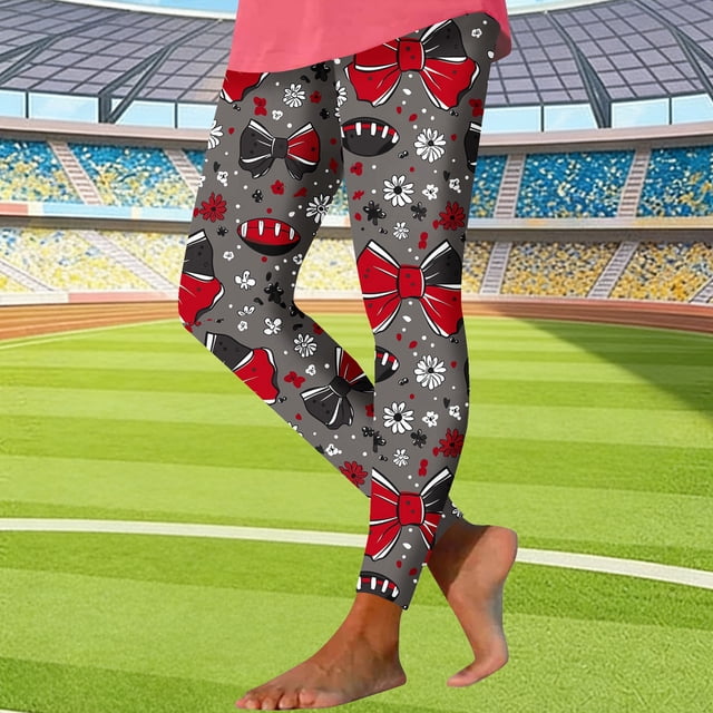 TaTaai Women Casual Rugby Random Print Yoga Leggings Skinny Fit Stretchy Material Ladies Gym Exercise Daily Commute Wear Non-See-Through Machine Washable Stylish Comfortable Pants Gift