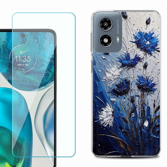 Phone Case for Motorola Moto G 5G 2024, with Tempered Glass Screen Protector, by OneToughShield - Cornflower