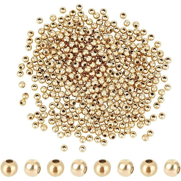 500Pcs 3mm Diameter Golden Stainless Steel Round Seamed Beads Smooth Round Loose Beads Tiny Metal Hollow Crimp Bead