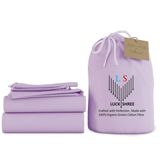Split King 5PCs Size Organic Cotton Sheet Set- 100% Organic 1000-Thread-Count Long Staple Cotton - 15" Deep Pockets 1000TC Organic Sheets - Lilac