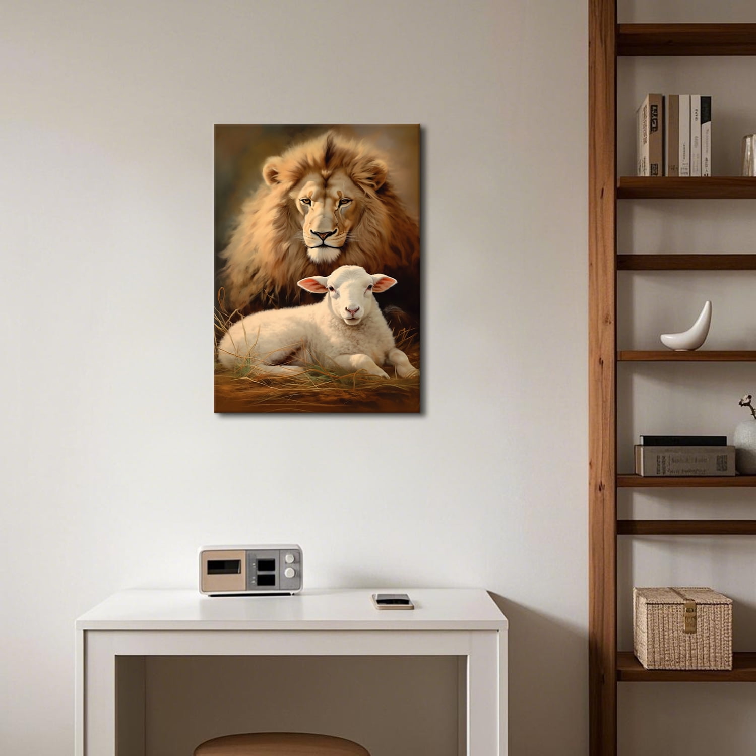 Lion Wall Art Jesus Christian Wall Decor Lion of Judah Canvas Prints Lamb of God Poster Rustic Animals Pictures Bible Religious Paintings Artwork for Living Room Bedroom Home Decorations