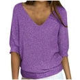 thumbnail image 1 of BLVB Women's Casual 3/4 Sleeve Sweaters Solid Color Plunge V Neck Loose Pullover Knit Spring Fall Tops, 1 of 6