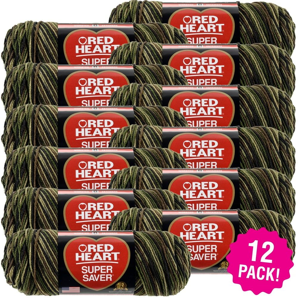 Red Heart Super Saver Yarn Camouflage, Multipack of 12
