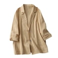 thumbnail image 2 of Pyhlmscde Linen Women Summer Lightweight Casual One Button Linen Work Jackets Lapel 3/4 Sleeve For Women Trendy, womens blazers for work casual, womens blazers dressy casual, jackets for women, 2 of 5