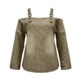 thumbnail image 3 of Women's T-Shirts Off Shoulder Denim Long Sleeve Top with Adjustable Buckle Straps S-XXXL, 3 of 3