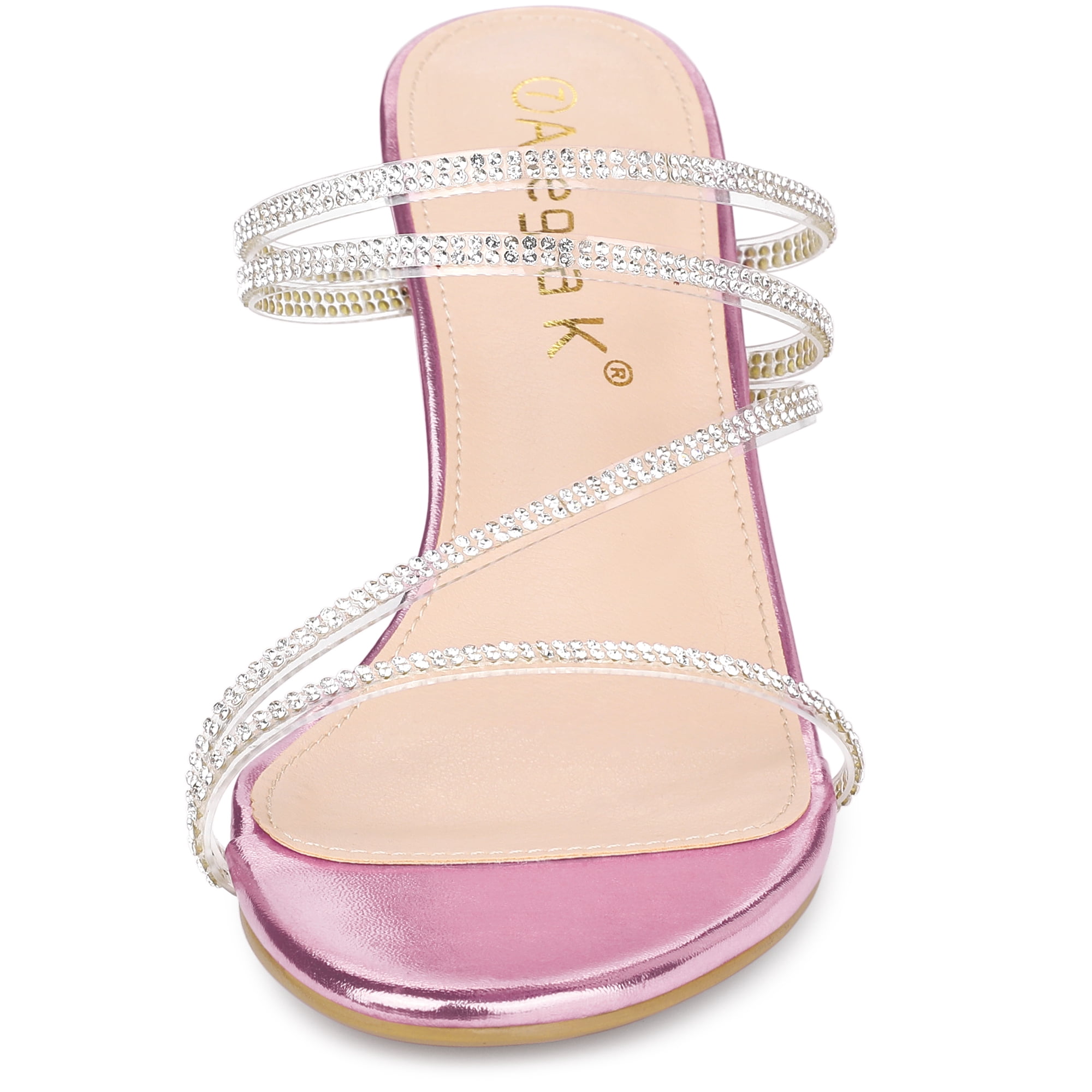 DARING DIVA Women's Rhinestone Block Heel Slide Sandals Pink 8
