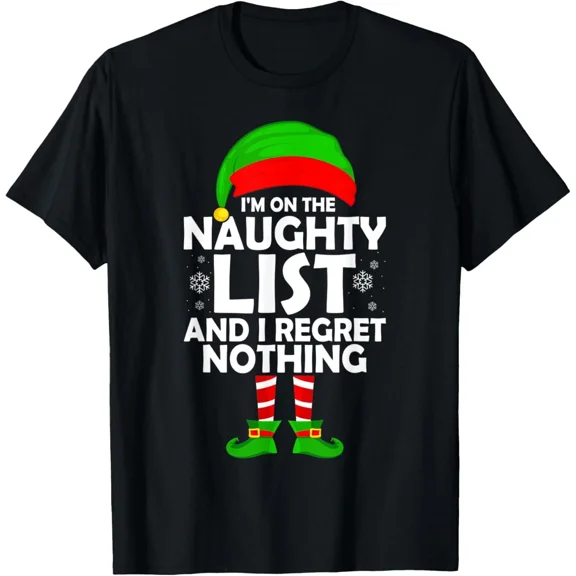 Christmas Elf On Naughty List Holiday Novelty Humor Unisex T-Shirt up to size 5XL