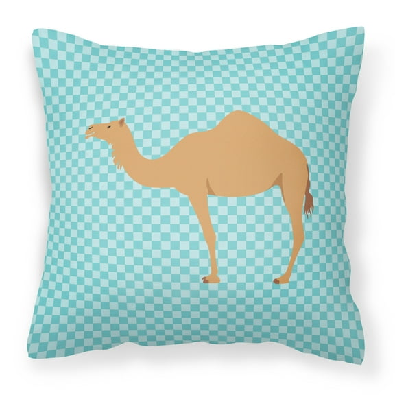 Arabian Camel Dromedary Blue Check Fabric Decorative Pillow