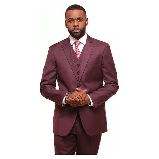 Mens Three Piece Suit Vested VITALI Soft Fabric With Sheen M3090 Burgundy 3Piece