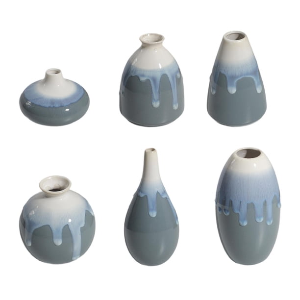 Juego de 6 jarrones de cerámica decorativos para el hogar, ideal para decorar el césped. azul claro