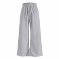 thumbnail image 5 of Women's Linen Blend Plus Size Palazzo Pants Wide Leg High Waisted with Pockets Drawstring Flowy Trousers 2026 Gray M, 5 of 5