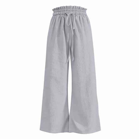 2026 Womens Pants Wide Leg High Waisted Adjustable Drawstring Trousers with Pockets Casual Lightweight Gray M