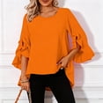 thumbnail image 6 of Sheghy Tops for Women Solid Ruffle 3/4 Sleeve Round Neck Summer Blouse Orange XL, 6 of 9