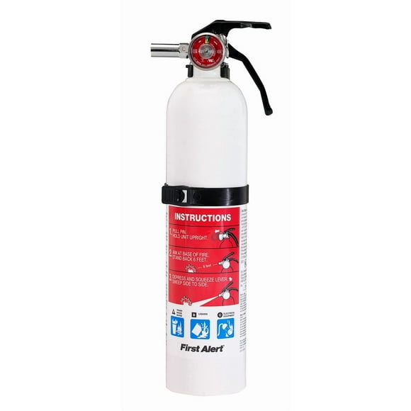 BRK Electronics Fire Extinguisher FE1A10GOWA First Alert; UL Rated 1-A 10-B C; Monoammonium Phosphate Extinguishing Agent; U S Coast Guard Approved; 2.5 Pound Bottle; White; With Mounting Bracket