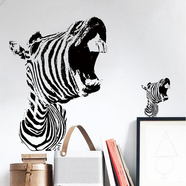 Adhesivos de pared divertidos con forma de cebra, PVC blanco y negro, 38 x 51 cm