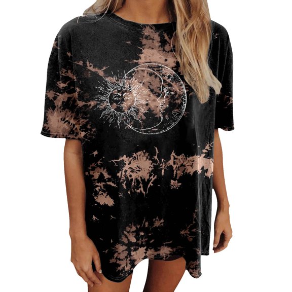 Jamsmile Women T-Shirts Oversized Graphic Moon Print Tee Shirts Tops Casual Soft Blend Loose Fit Lightweight Tshirts