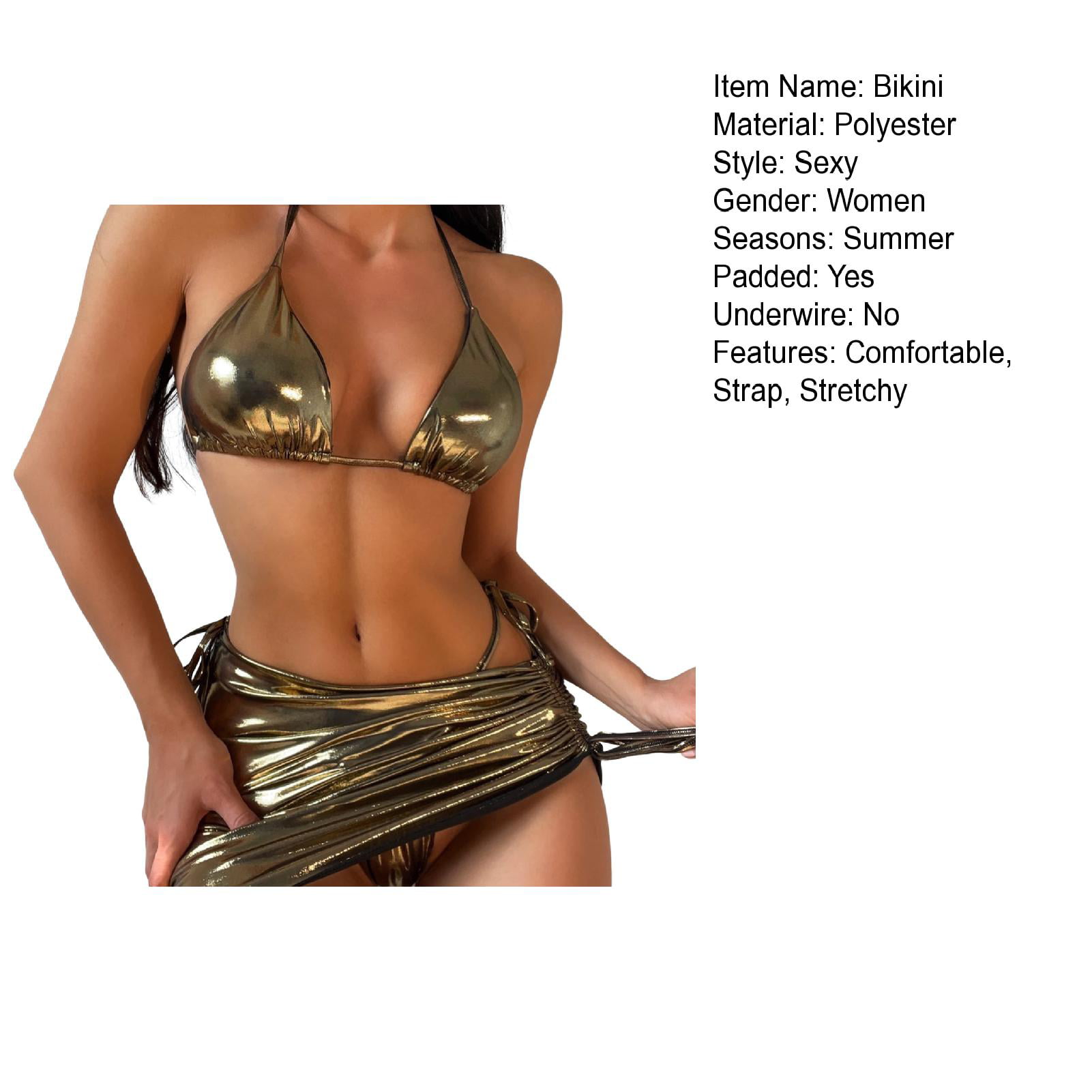 Golden Cotton Lycra Stretch Shiny Gold Metallic Bikini Set