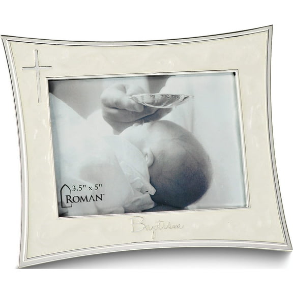 Fashion Silver-Tone Ivory Enameled Baptism 4X6 Photo Frame (6.69 X 5.5) Made In China gm19097