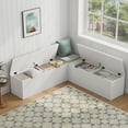 thumbnail image 3 of Nordee L-Shaped Storage Bench with Cushion- Modern Corner Breakfast Nook Bench for Kitchen, Entryway- White, 3 of 6