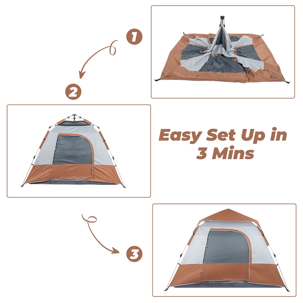 Kadyn Four-Person Family Tent, Modern Camping Tent for Outdoor, Waterproof Tent with Spring Quick Opening, Brown Kadyn Four-Person Family Tent, Modern Camping Tent for Outdoor, Waterproof Tent with Spring Quick Opening, Brown