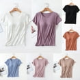 thumbnail image 3 of Women's Modal Solid color T-shirt with breast pad bra all-in-one short-sleeved pajamas Summer short-sleeved women's base shirt, 3 of 5