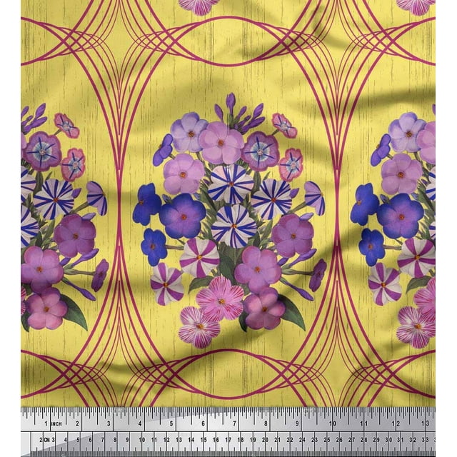 Soimoi Poly Georgette Fabric Geometric & Flower Artistic Fabric Prints by Yard 42 Inch Wide