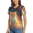 thumbnail image 2 of Vsdgher Starry Sky Constellation Cat Women Shirts V Neck Short Sleeve Tops T-Shirt Basic Tees, S to 3XLMedium, 2 of 5