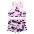 thumbnail image 4 of Xnihocha Kids Girls Gymnastics Dance Sports 2 Piece Outfit Racer Back Crop Top with Booty Shorts Camouflage Pink 10, 4 of 7