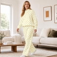 thumbnail image 3 of Women Polka Dot Hooded Sweatshirt 2 Piece Outfit, Long Sleeve Pullover Hoodie and Wide Leg Pants Matching Tracksuit Casual Loungewear for Fall Winter, 3 of 7