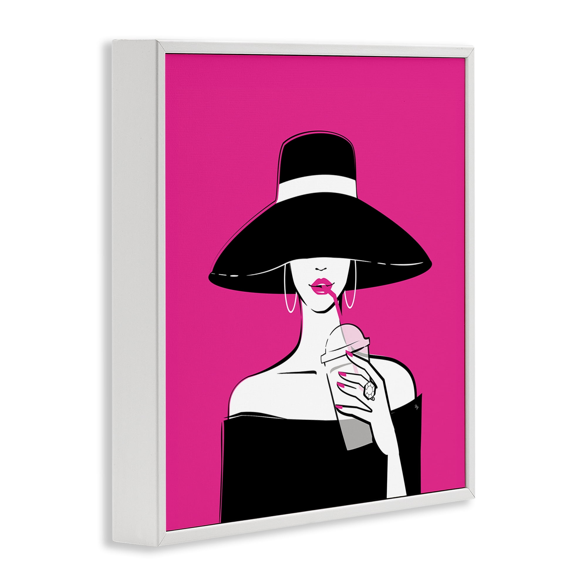 Stupell Industries Black Hat Glamourous Woman White Framed Giclee Art, design by Martina Pavlova