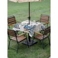 thumbnail image 3 of Outdoor Tablecloth with Umbrella Hole and Zipper, Blue Christmas Square Table Cloth 60x60 Inch Waterproof Tablecloth, Snowman Xmas Tree Balls Snowflake Vintage Picnic Table Cover for Patio Camping, 3 of 7