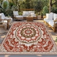 thumbnail image 2 of Red Boho Outdoor Rug 4x6 Ft - Reversible Patio Rug Outdoor Camping Rugs, Vintage Ethnic Tribe Abstract Art Washable Indoor Outdoor Area Rugs, Non-Slip Outdoor Carpet Runner for Deck/Porch, 2 of 8
