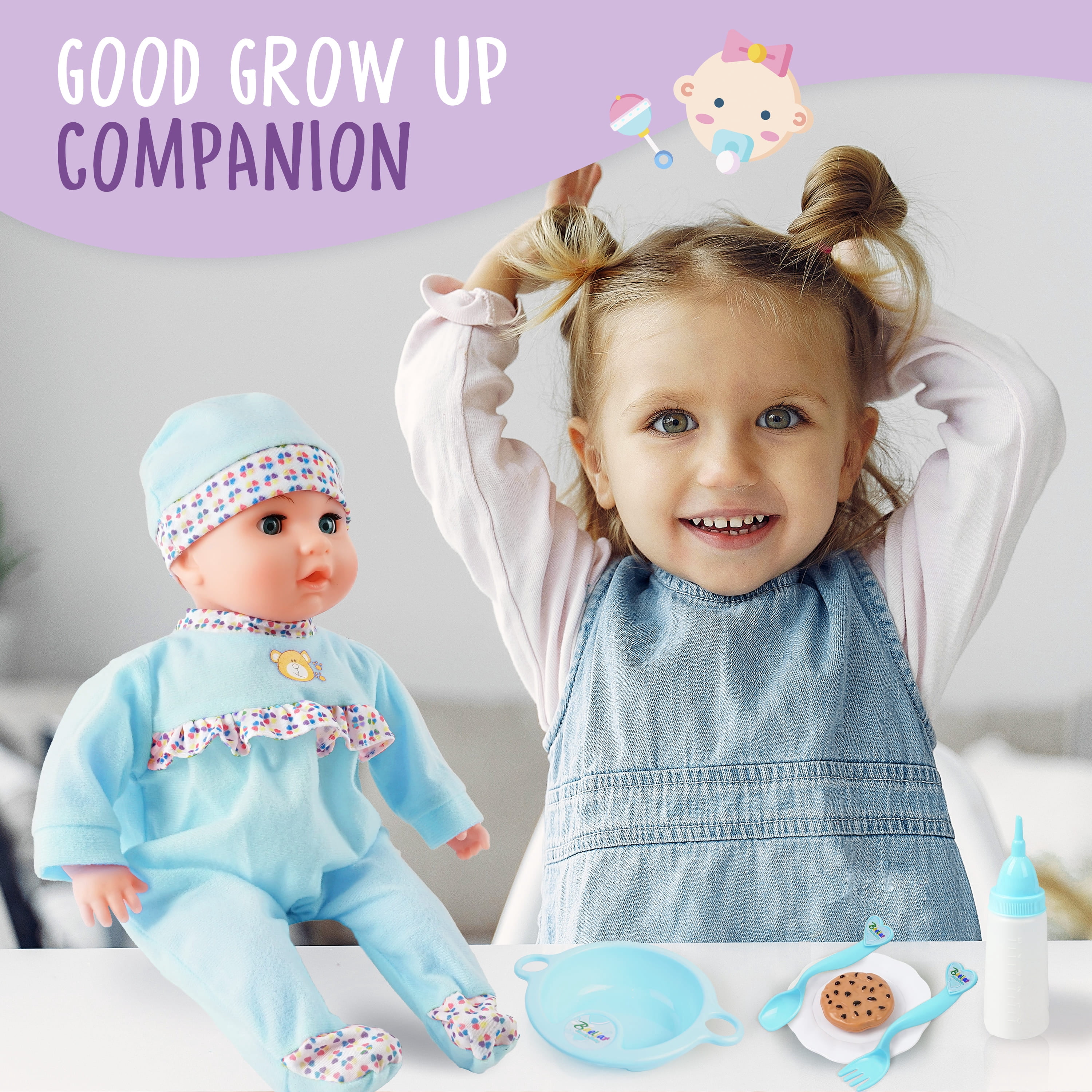 Baby Doll Blue with White Skin, Toy Choi's 16 Inch Baby Doll, Can Crying Talking Feeding with Different Sounds Baby Doll, Play Preschool Toys Gift for 3-6 Girls Boys