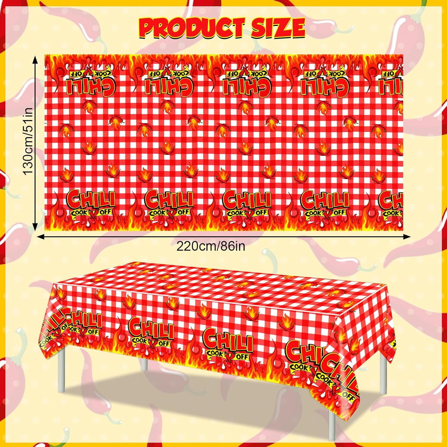 3pcs Chili Pepper Tablecovers 108x54 Inch - Disposable Plastic Tablecloths For Fiesta, Cook-Offs, Parties - View #4