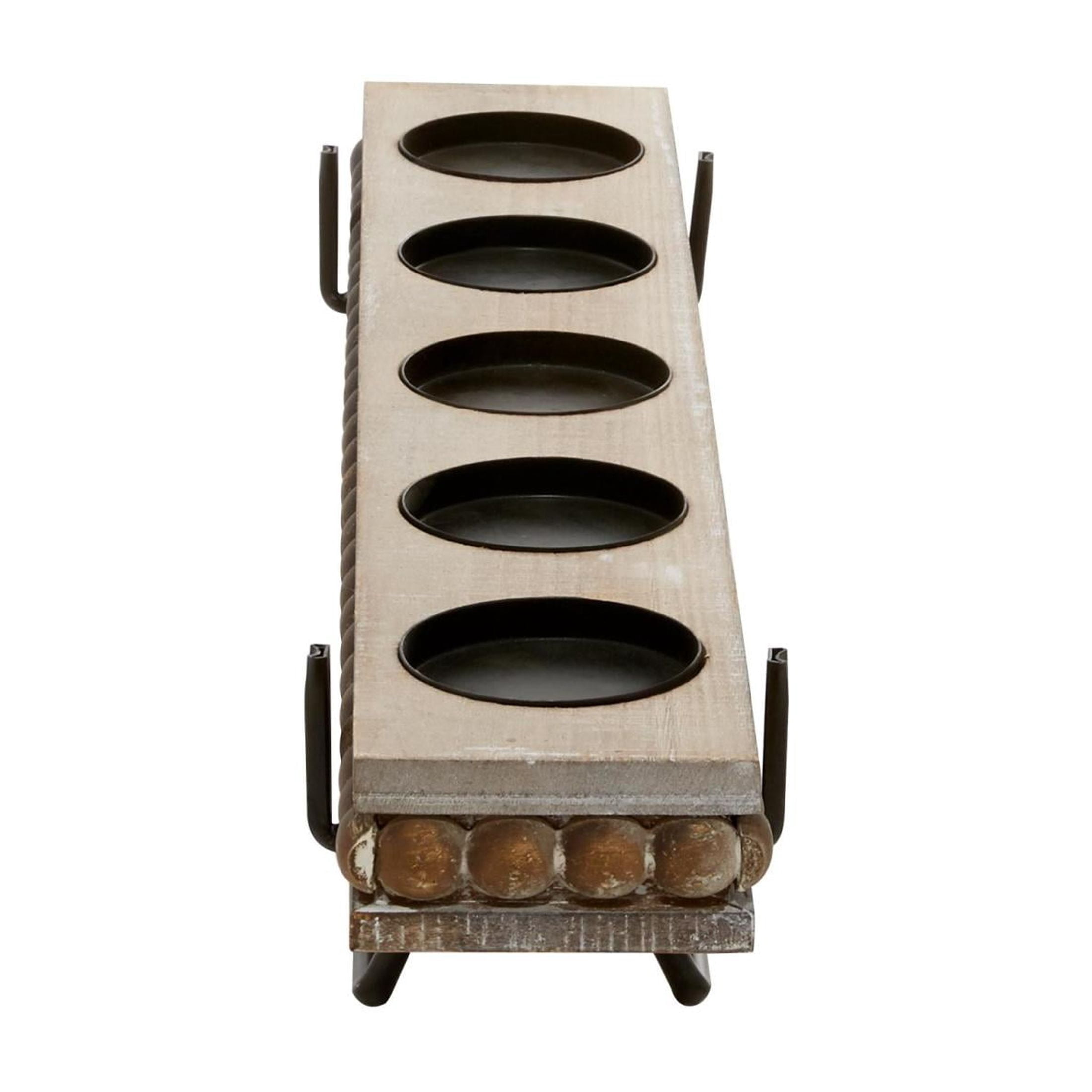 DecMode 5 Holder Brown Wooden Pillar Candelabra