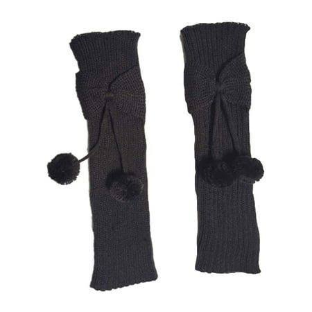 

harmtty Leg Warmer Bowknot Ball Warm Knitted Boot Socks for Autumn Winter Dark Gray