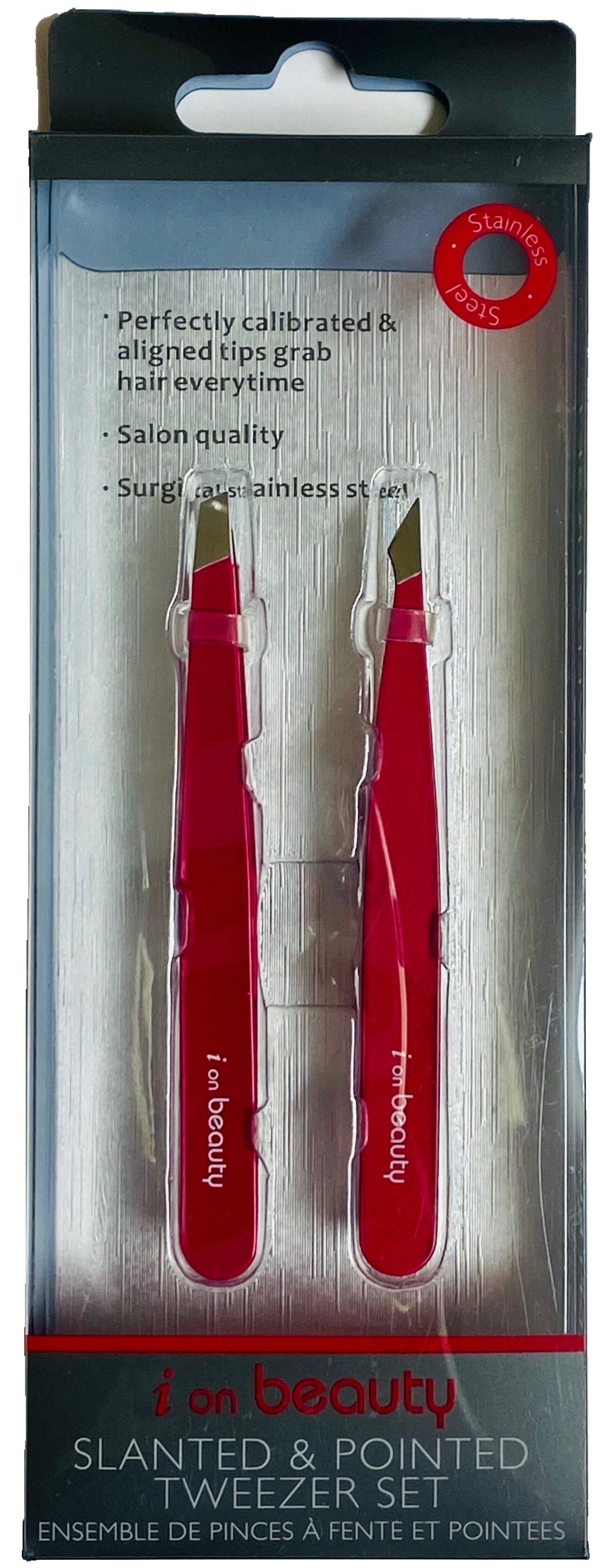I on Beauty SLANTED TWEEZER SET (Red)— Premium Stainless Steel