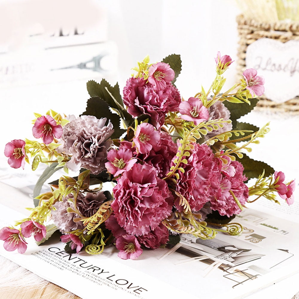 Artificial Carnation Flowers Silk Flower Wedding Bouquet 5 Branches