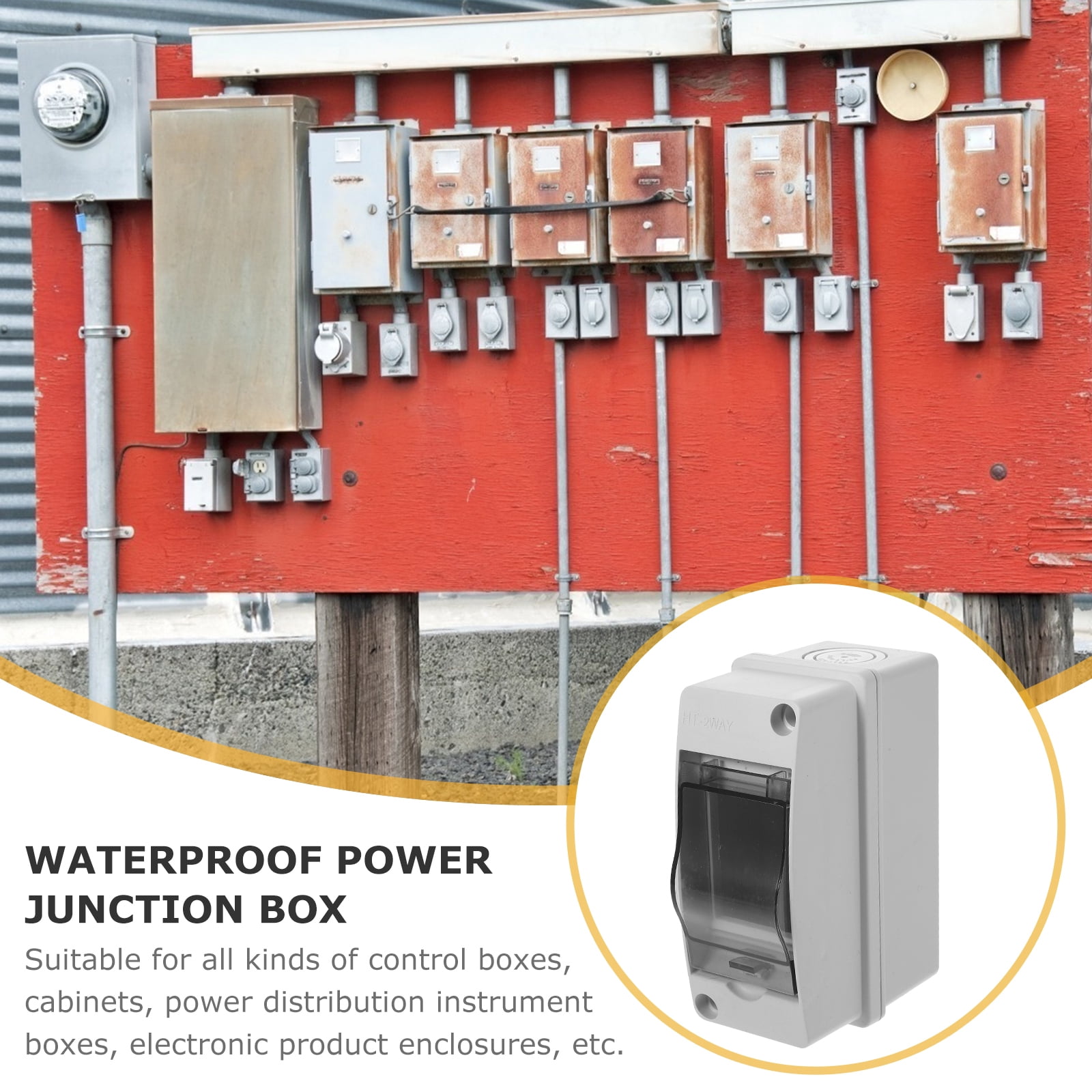 2-Way Outdoor Distribution Box with Transparent Cover, IP65 Electrical Box for Wall-Mounted , Indoor & Outdoor Use