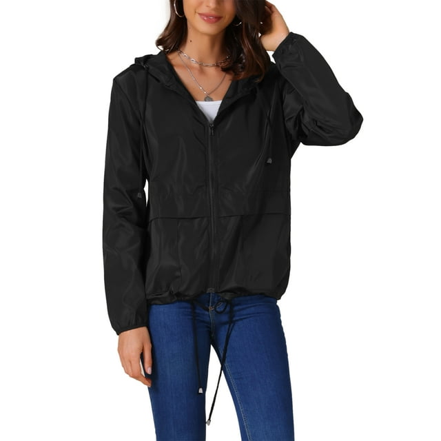 Inspire Chic Chaquetas de Lluvia para Mujeres Impermeables con Capucha, Chaquetas Ligeras de Lluvia, Abrigo Cortaviento con Bolsillos para Exterior 2XL Negro