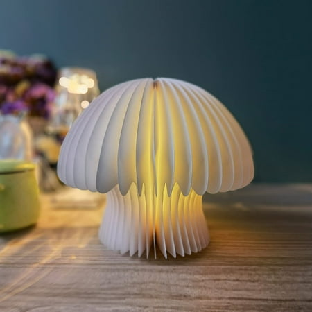 

Mushroom Lamp (Walnut) Wooden Folding Book Lamp Novel LED Paper Lamp with USB Rechargeable Night Light 6-Colors Dimmable Table Lamp Home Decoration Creative Gifts