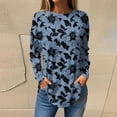 thumbnail image 2 of WTOBBY Women's Loose Fit Casual Floral Printed Round Neck Long Sleeve T-shirt Pullover Top Soft Breathable Material for Relaxed Wear Daily Comfort Fashion Blouse Trendy ,Royal Blue M, 2 of 5