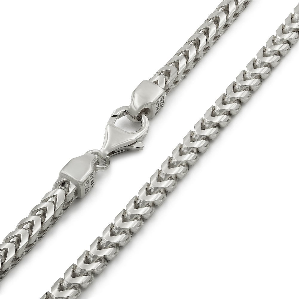925 Sterling Silver Solid Franco Chain 1mm 30" 5.5mm Rhodium Necklace 16" 