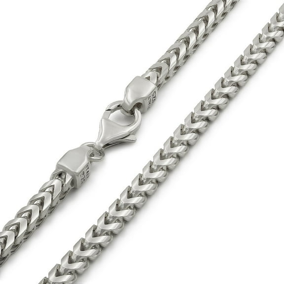 925 Italian Sterling Silver 3.5mm Solid Franco Chain, FREE Microfiber Cloth, Rhodium Plated Square Box Link Mens Womens Necklace 16" - 30", Giorgio Bergamo
