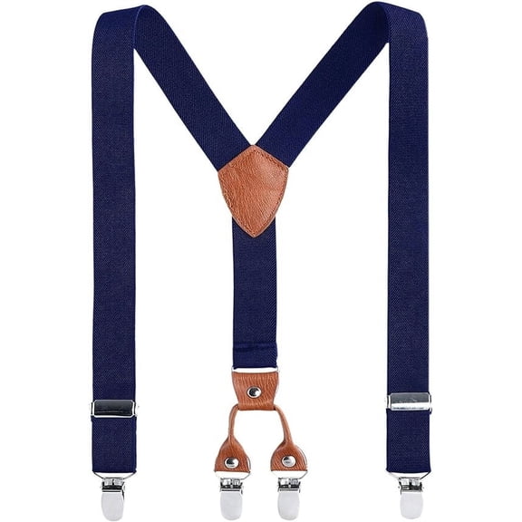 AWAYTR Adjustable Elastic Y-Back Suspenders for Kids Boys Girls, Sturdy Metal 4 Clips, Durable Comfortable Non-Slip Suspender