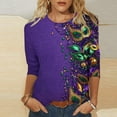 thumbnail image 2 of Mardi Gras Blouses for Women 3/4 Length Sleeve Tops Carnival Parade Street Shirts Fat Tuesday Three Quarter Sleeve Tees Mask Graphic Funny Top Holiday Outfits Women, 2 of 5