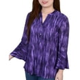 thumbnail image 3 of NY Collection Women's 3/4 Bell Sleeve Pleat Front Y Neck Top, 3 of 3